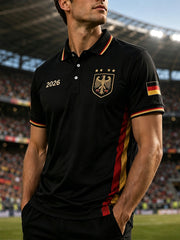 Herren-Poloshirt mit kurzen Ärmeln und Adler- sowie Fußball-Print