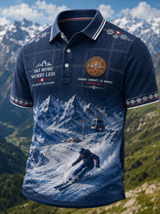 Herren-Poloshirt mit Ski-Print, waffelstrukturiertem Strick und kurzen Ärmeln