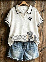 Damen-Modell Poloshirt mit Katzenmuster