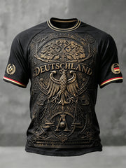 Herren Schwarz Vintage Deutscher Adler Fußball Print Freizeit T-Shirt