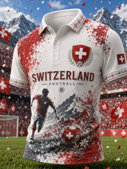 Herren-Poloshirt mit kurzen Ärmeln und Fußball-Print