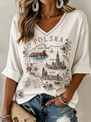Frauen Polen Leinen kurz ärmel iges T-Shirt