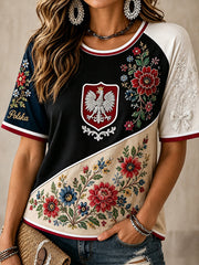 Frauen Polen Rundhals Kurzarm T-Shirt