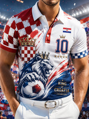 Herren-Polo-Shirt mit Kunstdruck zum Anfeuern bei kroatischen Fußballspielen