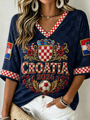 Damen-T-Shirt mit mittellangen Ärmeln und V-Ausschnitt