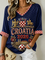Damen-T-Shirt mit mittellangen Ärmeln und V-Ausschnitt