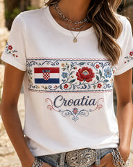 Frauen Kroatisches Blumen druck T-Shirt