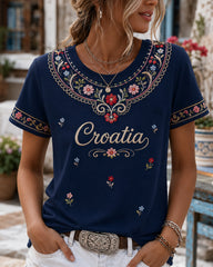 Damen-T-Shirt mit kroatischem Blumenmuster