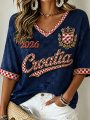 Damen-T-Shirt mit mittellangen Ärmeln und V-Ausschnitt