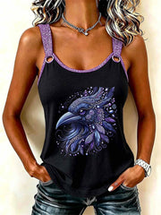 Damen Vintage Crow Muster Print Kamisole Top