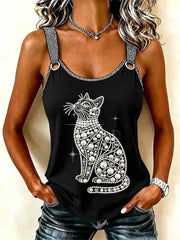 Frauen romantisches Katzen muster bedrucktes Kamisole-Top