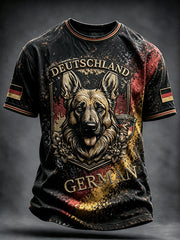 Herren-T-Shirt in Schwarz mit deutscher Flagge, Hund und Graffiti-Print – lässig