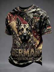 Herren-T-Shirt mit Retro-Tarnmuster und Deutscher Schäferhund-Print, lässig geschnitten