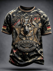 Herren-T-Shirt in Schwarz mit deutscher Flagge und Hundecamouflage-Print, lässig geschnitten