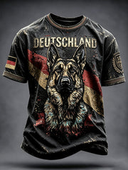 Herren-Casual-T-Shirt mit deutscher Flagge und Hunde-Print