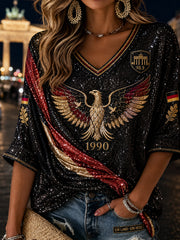 Damen-Linonhemd mit V-Ausschnitt und Motiv zum Tag der Deutschen Einheit