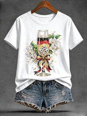 Damen-T-Shirt mit Champagner-Print im deutschen Fußballstil, lässig geschnitten