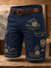 Herren-Shorts mit Kunstdruck von österreichischer Naturlandschaft und kulturellen Elementen