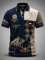 Herren-Poloshirt mit Kunstdruck und kulturellem Motiv der österreichischen Naturlandschaft