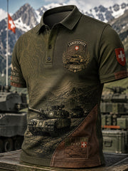Herren-Poloshirt mit kurzen Ärmeln und vintage Militär‑Camouflage‑Muster