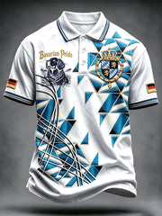 Herren-Poloshirt im bayerischen Hunde-Print-Stil, lässiges Patchwork-Design