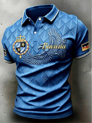 Herren-Poloshirt in Blau mit deutschem bayerischem Adler-Print, lässig geschnitten