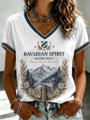 Damen-T-Shirt mit bayerischem Druck und V-Ausschnitt