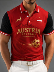 Herren-Poloshirt aus Österreich mit kunstvollen Print-Elementen für Cheerleading-Wettkämpfe
