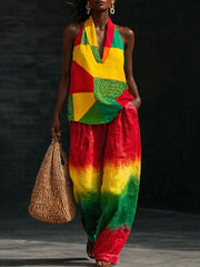Frauen Afrika Kunst Baumwolle Leinen Set