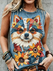 Damen Retro Tiere Hunde druck Ärmelloses Tank Top