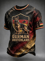 Herren-Casual-T-Shirt mit schwarzem Deutscher-Schäferhund-Retro-Print