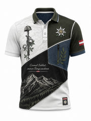 Herren-Casual-Polo mit österreichisch-veteranisch inspiriertem Kunstdruck