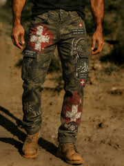 Lange Herren-Cargohose mit militärischem Camouflage-Print