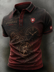 Herren-Poloshirt mit kurzen Ärmeln und Uhrendruck