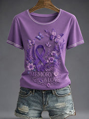 Damen-T-Shirt mit lila Blumenmotiv-Druck