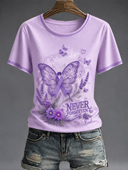 Damen-T-Shirt mit lila Blumenmotiv-Druck