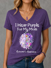 Frauen Ich trage Lila für meine Mutter Blumen druck Alzheimer Awareness Support V-Ausschnitt T-Shirt