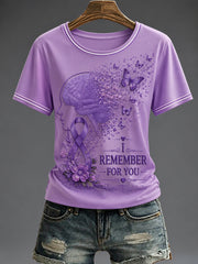 Damen-T-Shirt mit lila Blumenmotiv-Druck