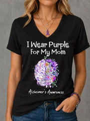 Frauen Ich trage Lila für meine Mutter Blumen druck Alzheimer Awareness Support V-Ausschnitt T-Shirt