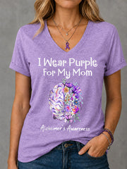 Frauen Ich trage Lila für meine Mutter Blumen druck Alzheimer Awareness Support V-Ausschnitt T-Shirt