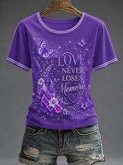 Damen-T-Shirt mit lila Blumenmotiv-Druck