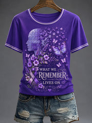 Damen-T-Shirt mit lila Blumenmotiv-Druck