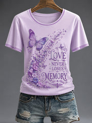Damen-T-Shirt mit lila Flora Kunst bedruckt