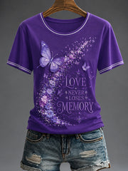 Damen-T-Shirt mit lila Flora Kunst bedruckt