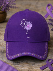 Unisex-Mütze in Lila mit Blumen- und Kolibri‑Muster zur Sensibilisierung für die Alzheimer‑Krankheit