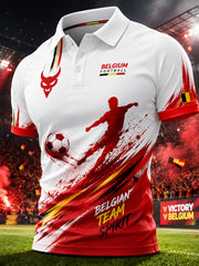 Kurzarm-Raglan-Polo-Shirt für Männer mit Fußball-Themen-Print
