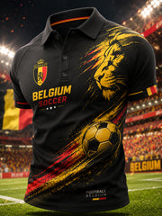Herren-Poloshirt mit Raglanärmeln und Fußballmotiv-Print