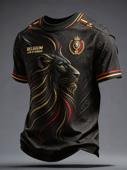 Herren-T-Shirt mit aufgedrucktem Kunstmotiv zum belgischen Fußball und Stolz
