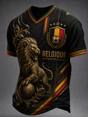 Retro-Belgische Fußball-Fan‑Art‑Print-Lässiges T‑Shirt