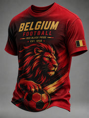 Herren-T-Shirt mit kurzen Ärmeln und Löwen- sowie Fußball-Print